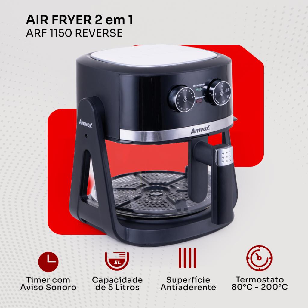 Air Fryer E Fogão Elétrico 2 Em 1 Amvox Arf 1150 1500w 5L Preto/prata