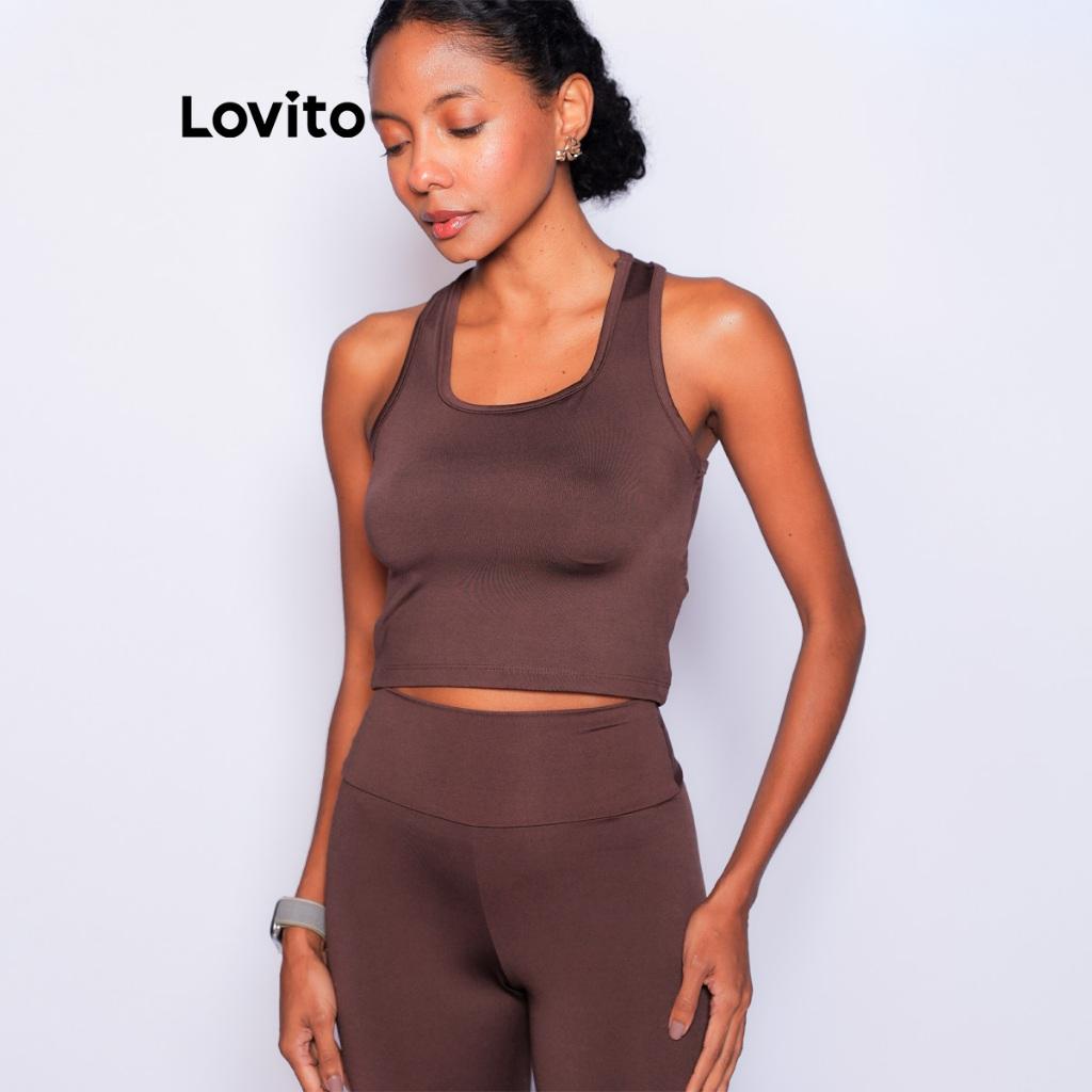 Lovito Top Basico Academia Basico Decote Quadrado Feminino Pkb349brl378