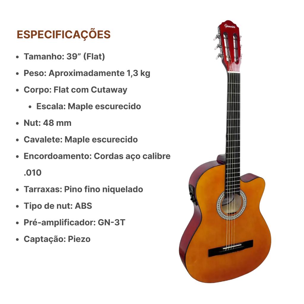 Violão Elétrico Giannini Sf14 Flat N Kit Capa Acessorios