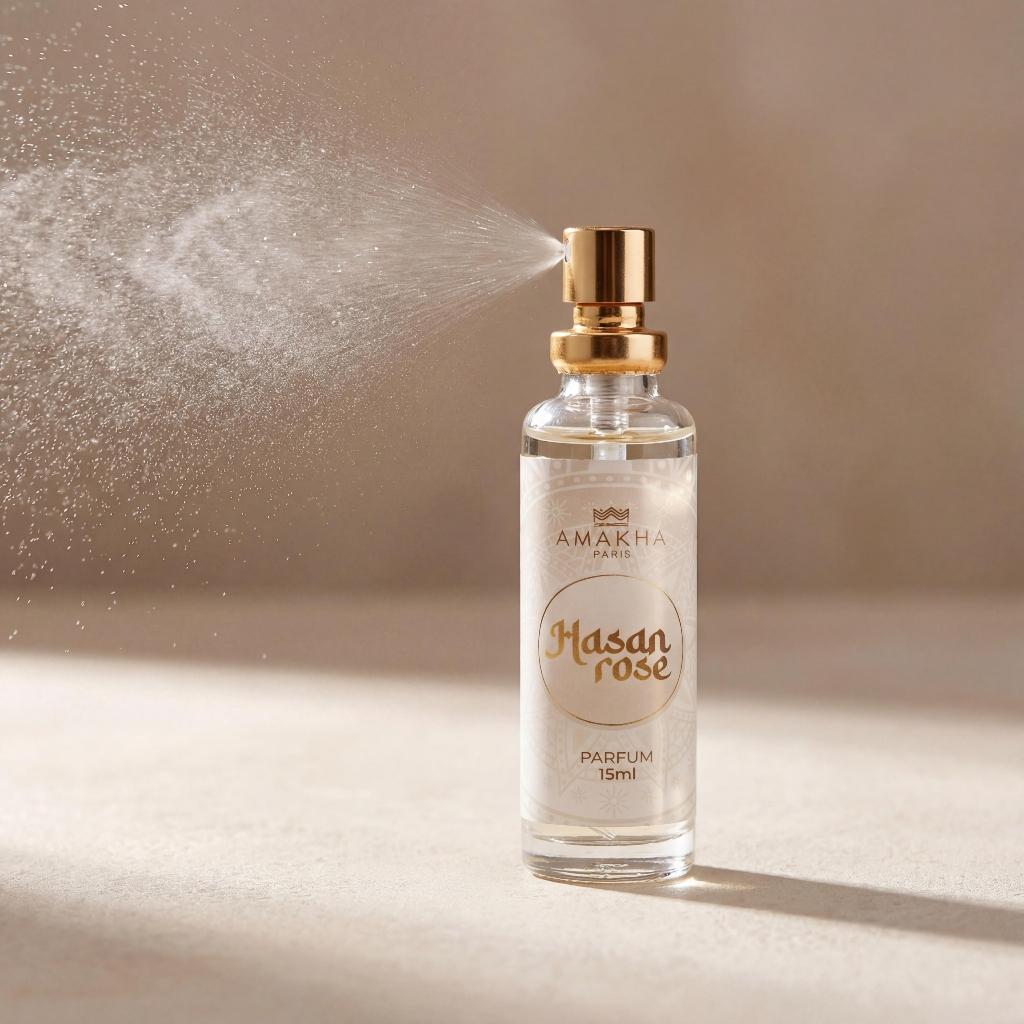 Parfum Feminino Hasan Rose 15ml - Linha Árabe - Floral Dia E Noite Amakha Paris