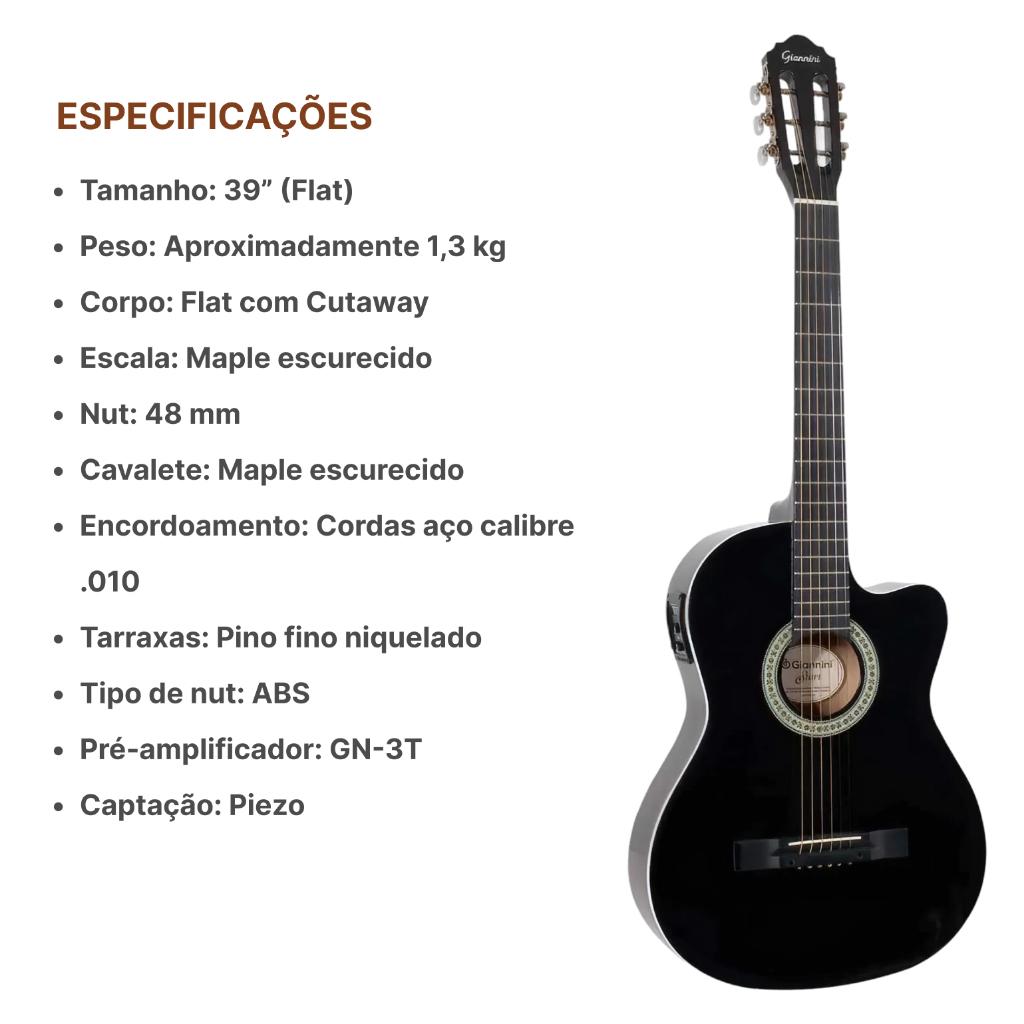 Violão Elétrico Giannini Sf14 Aço Flat Kit Capa E Acessorios
