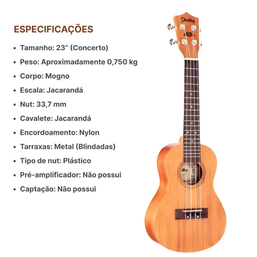 Ukulele Concert Shelby Su23m Nf Loja +capa Luxo+brinde