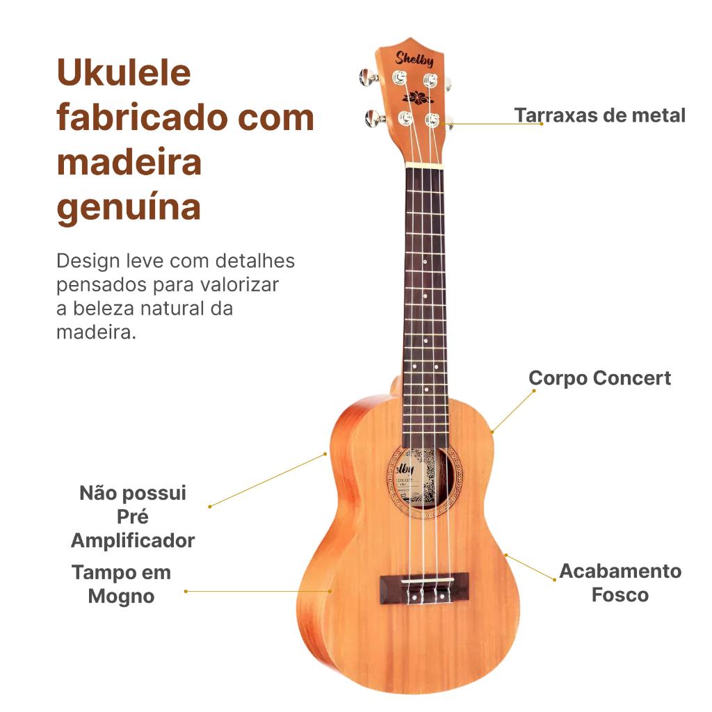 Kit Ukulele Shelby Su23m Concert + Capa +afinador +palhetas