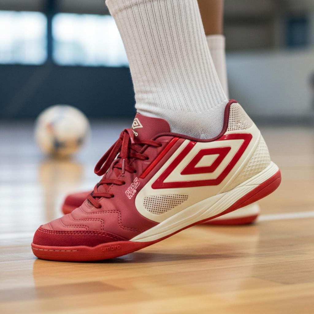 Chuteira Futsal Umbro PRO 5 Bump Club Cherry Indoor Quadra Grip Conforto Amortecimento