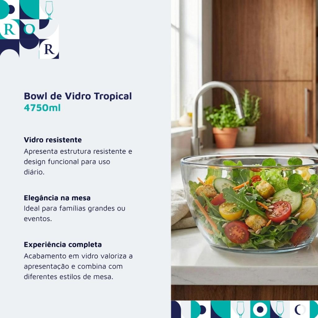 Bowl Vidro Grande 4750ml Tropical Saladeira Tigela Servir Mesa Posta Cozinha Ruvolo