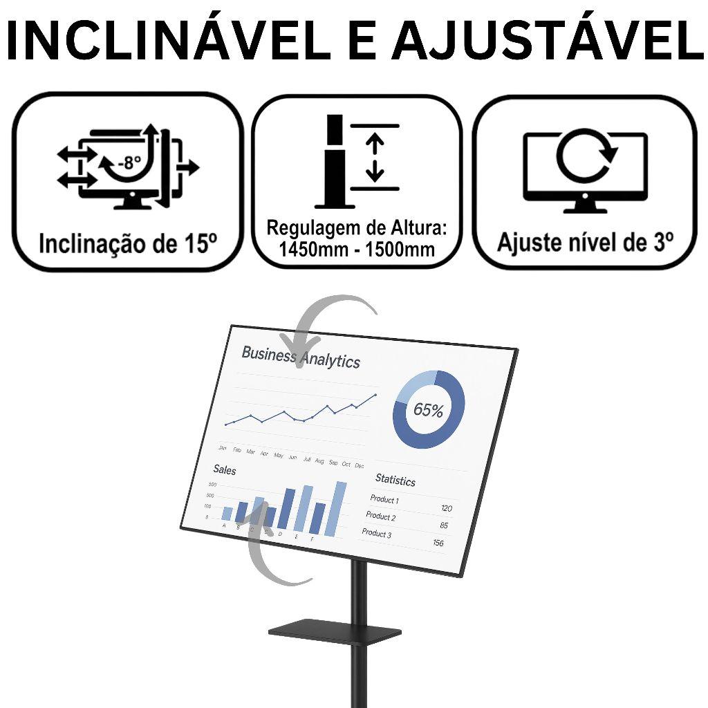 Suporte De TV De Chão Pedestal Ajustável Universal 23 A 60 Pol Rodízios Estável Altura Regulável