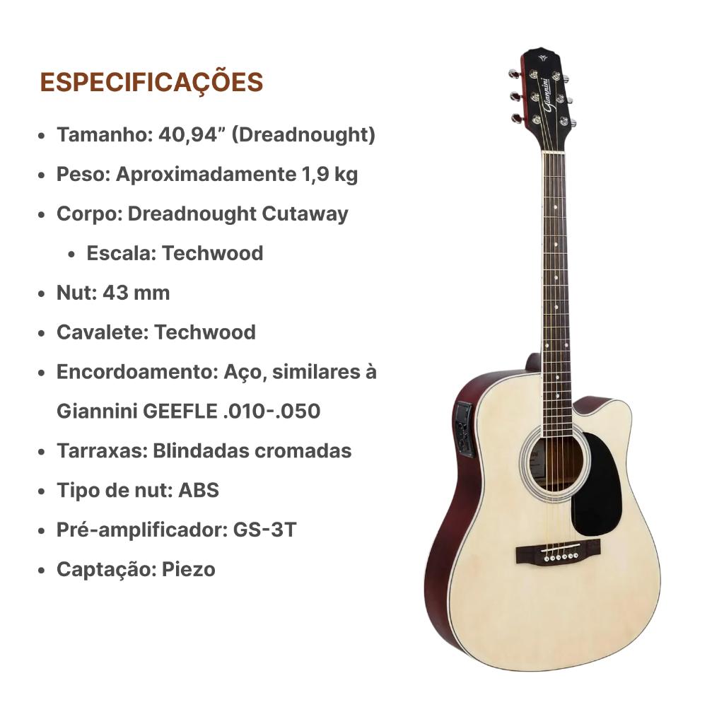 Violão Giannini Folk Gdc-1 Ceq Ns + Capa Luxo E Acessórios