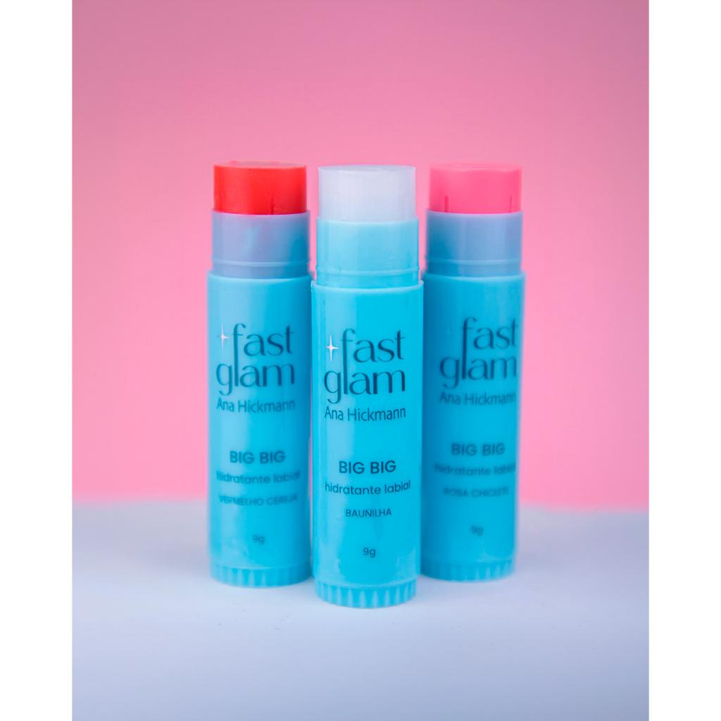 Kit 3 Sabores Hidratante Labial Lip Balm Big Fast Glam Ana Hickmann