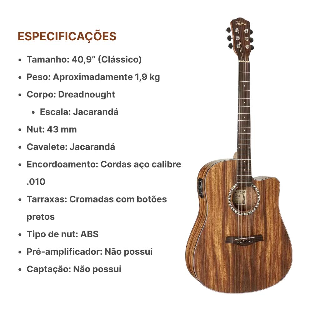 Kit Violão Elétrico Hofma Hmf280 Stnt Folk Capa Acessórios