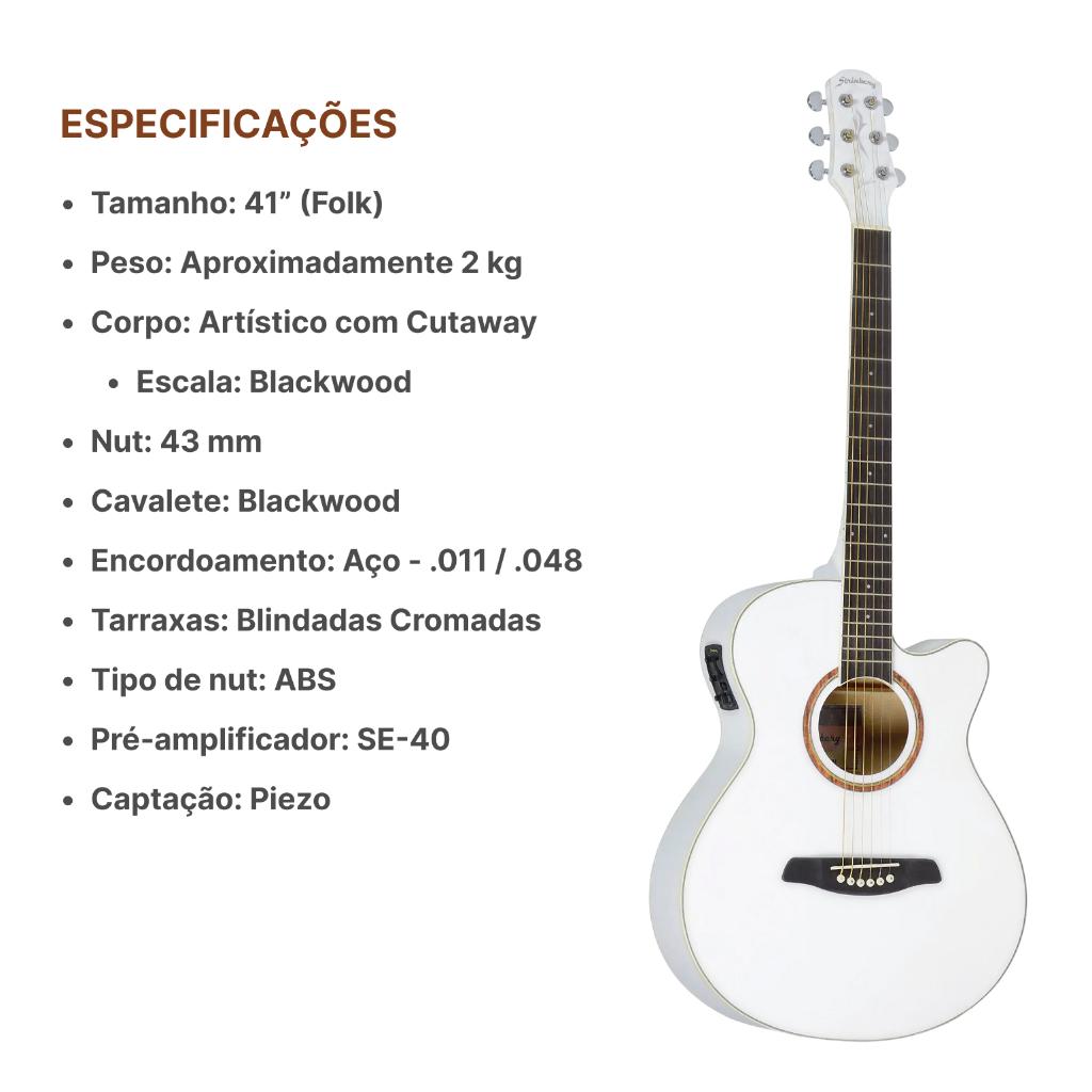 Violão Strinberg Berlin Be30c Branco Euro + Capa Acessórios