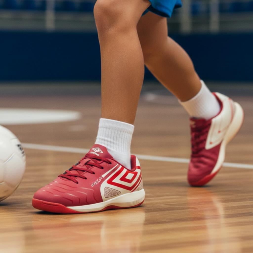 Chuteira Futsal Umbro PRO 5 Jr Infantil Cherry Club Leve Confortável Alta Tração Original