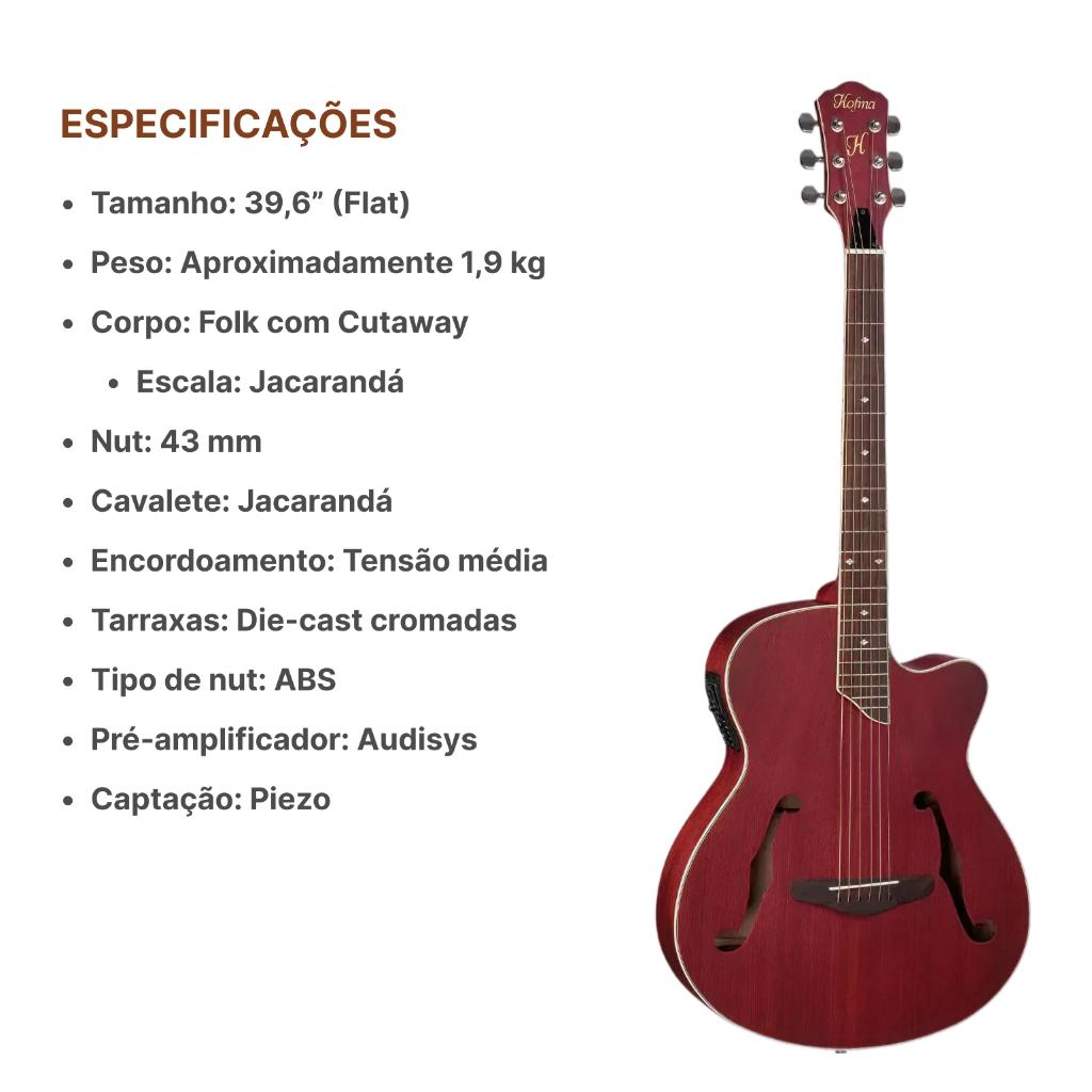 Violão Hofma Hmf 240 Mini Jumbo Red Kit Capa Acessórios Full