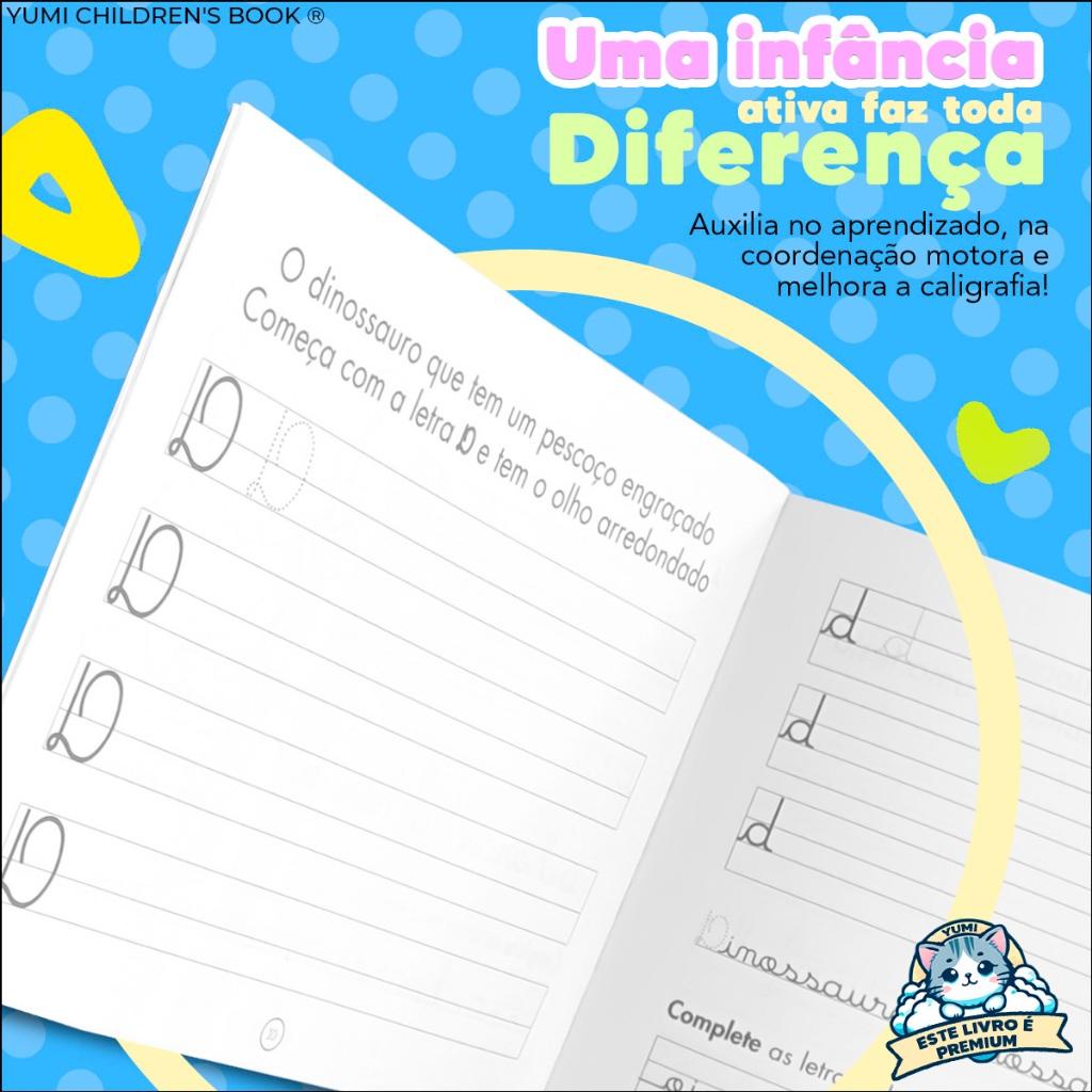 Livro Caderno De Caligrafia Divertida Infantil Letra Cursiva Atividades E Desenho