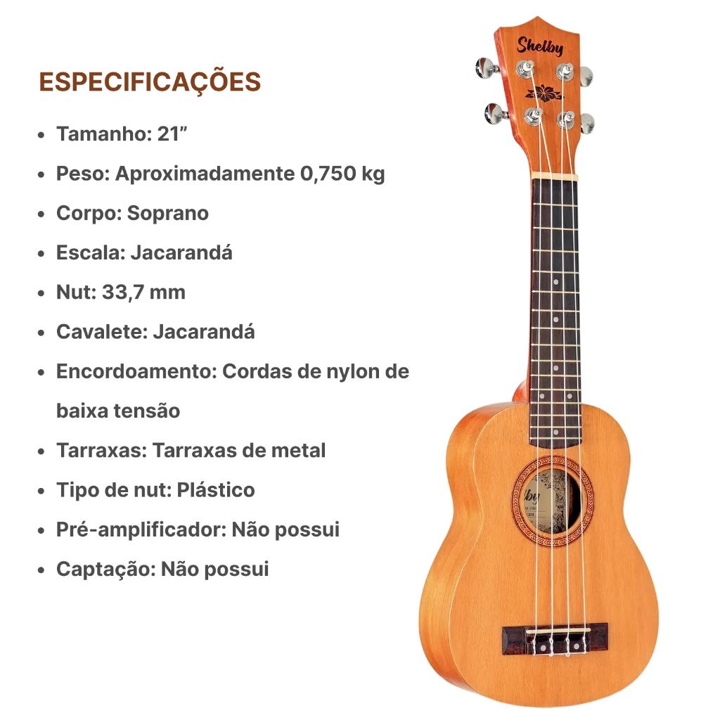 Kit Completo Ukulele Soprano Shelby Mogno Su21m +brinde