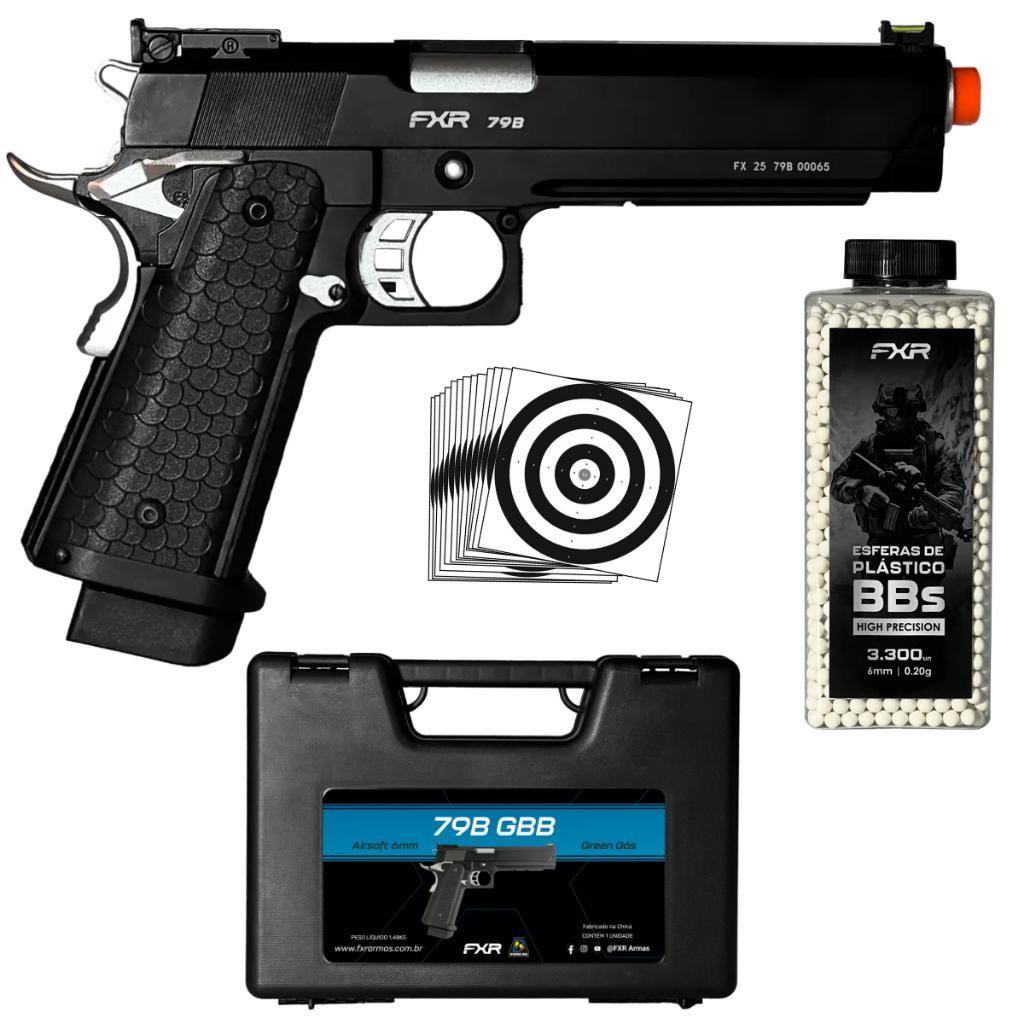 Pistola De Airsoft Greengás Fxr Double Bell 1911 - 79B 6MM + Kit Escolhido