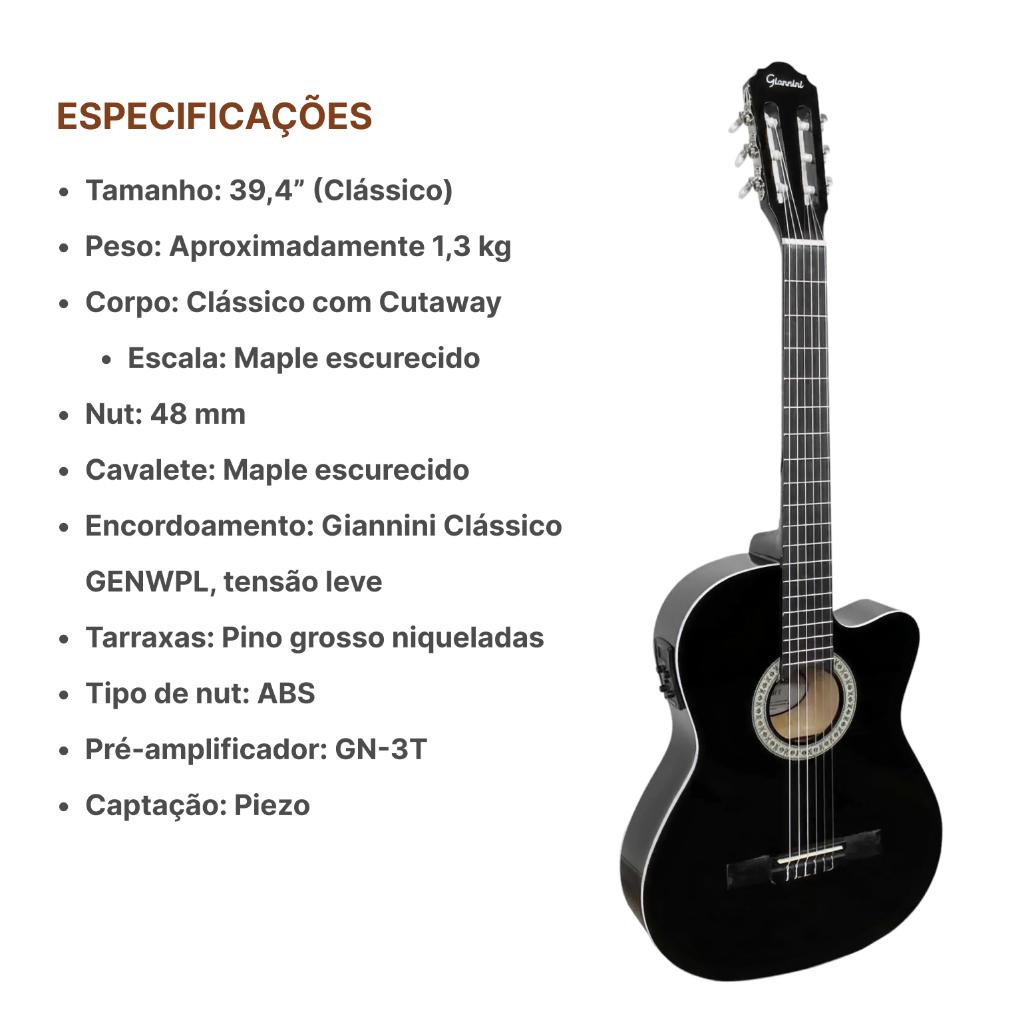 Violão Eletroacústico Giannini Nf-14 Preto Capa + Palhetas