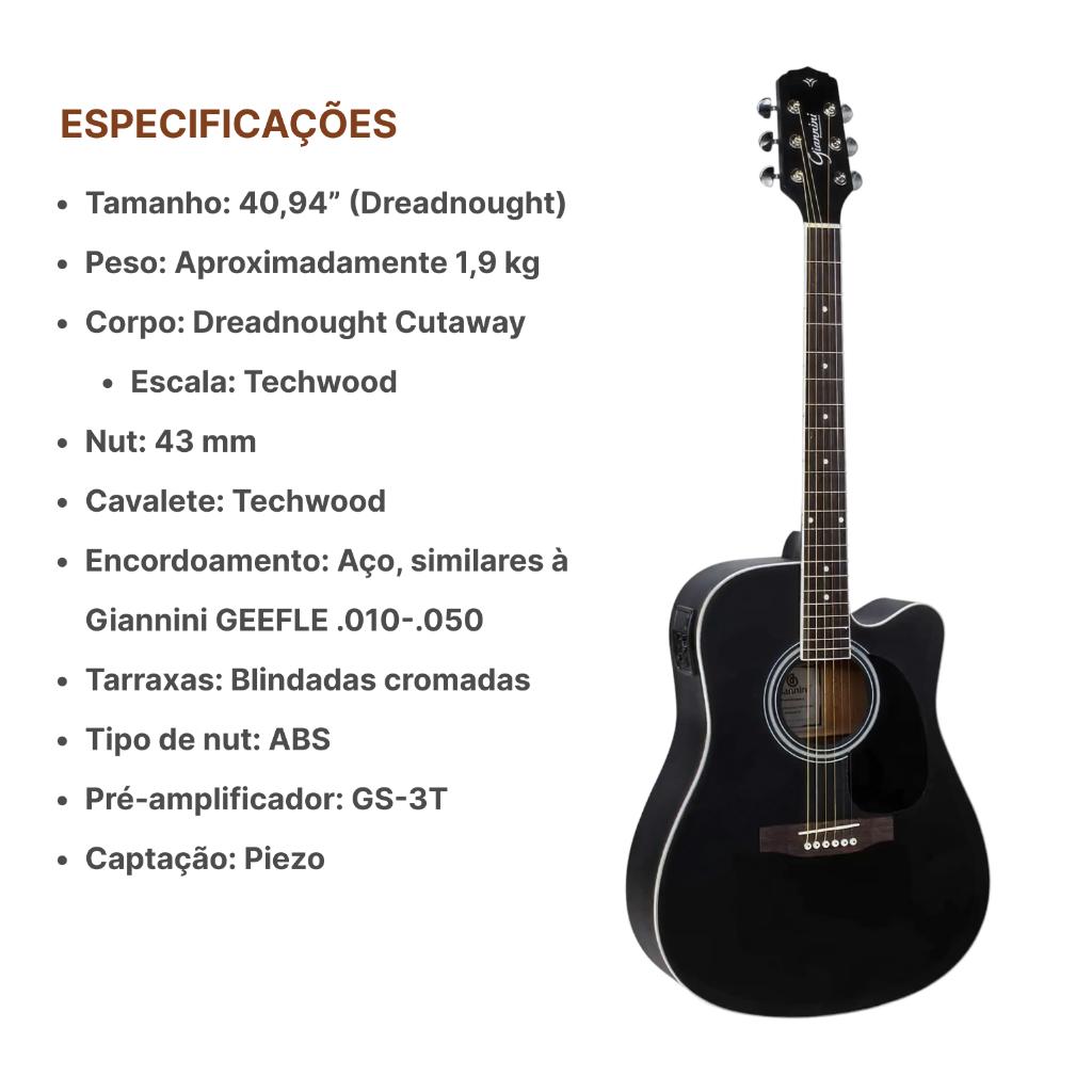 Violao Eletrico Giannini Gdc-1 Sbk Performance Kit Capa Full