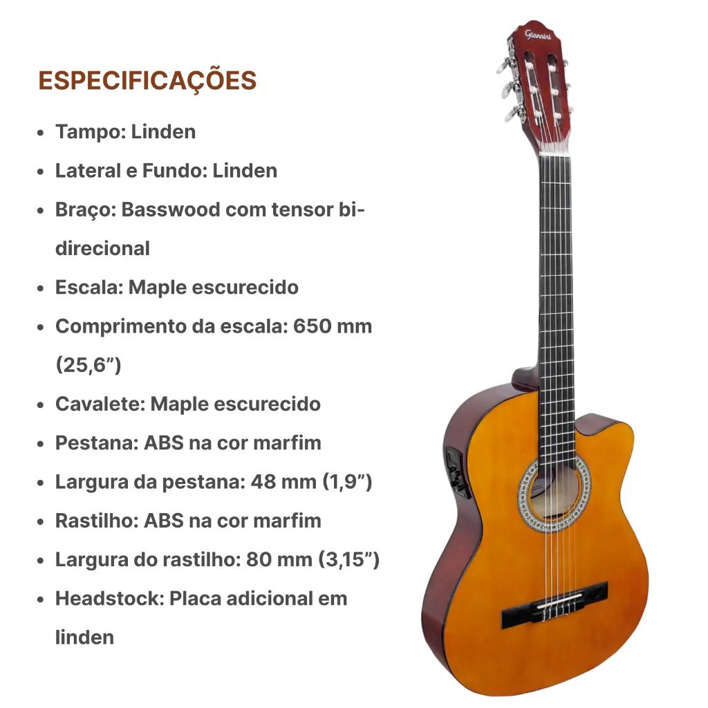 Violão Giannini Start Nf-14 Ceq Natural Kit Capa Acessórios