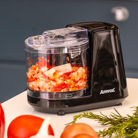 Mini Processador Elétrico E Triturador De Alimentos Amvox 1000w 2 Lâminas Preto