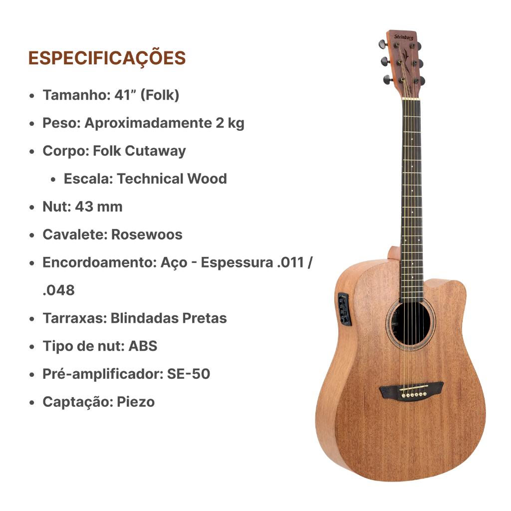 Violão Strinberg Forest Fs4d Mgs Aço Kit Capa Acessorios