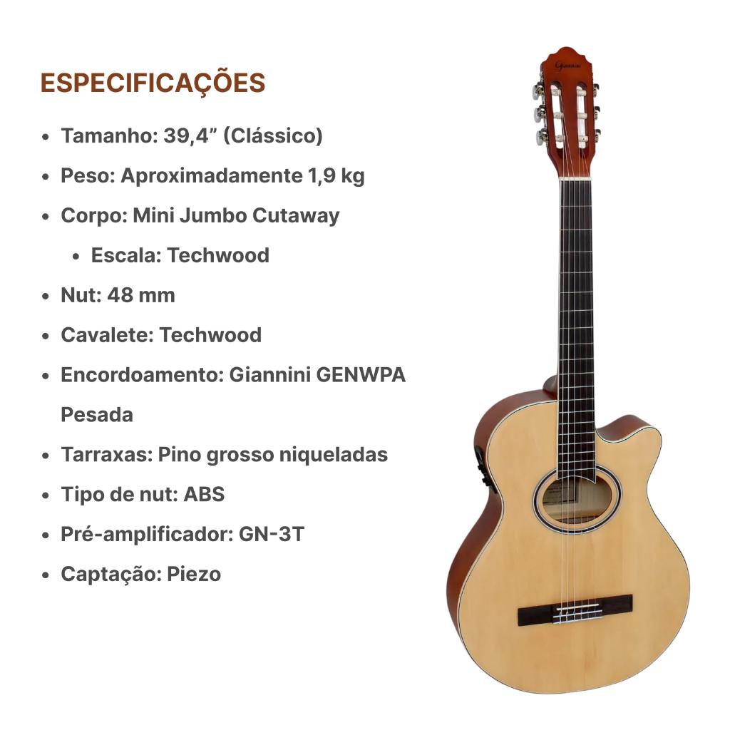 Violão Náilon Eletrico Giannini Gnf-1d Natural(ns)+ Kit Full