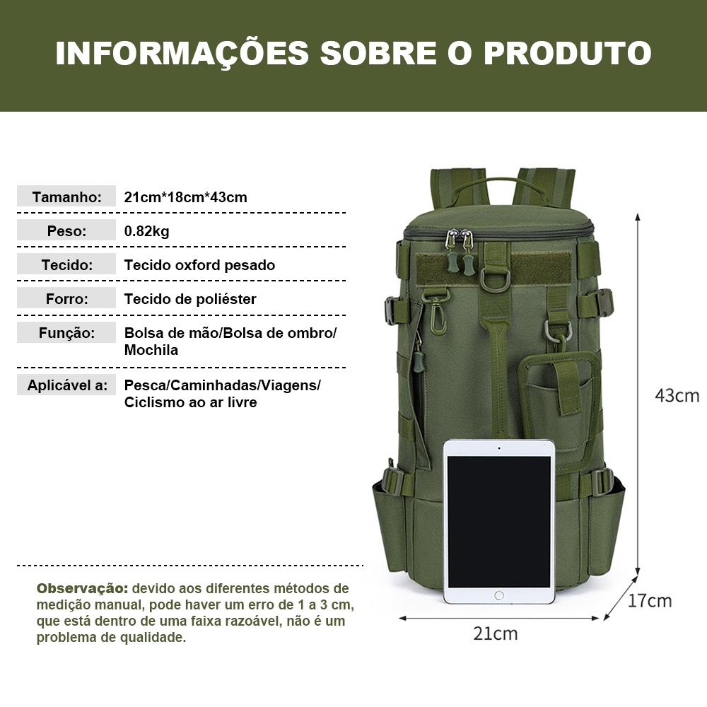 Mochila De Pesca Multifuncional Impermeável Grande Capacidade Bolsa Tática Com Suporte Para Vara