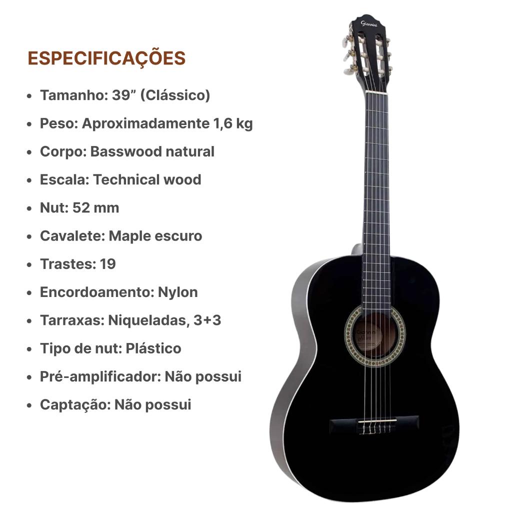 Violao Giannini Acust Nylon Start N14 Bk + Acessorios Brinde