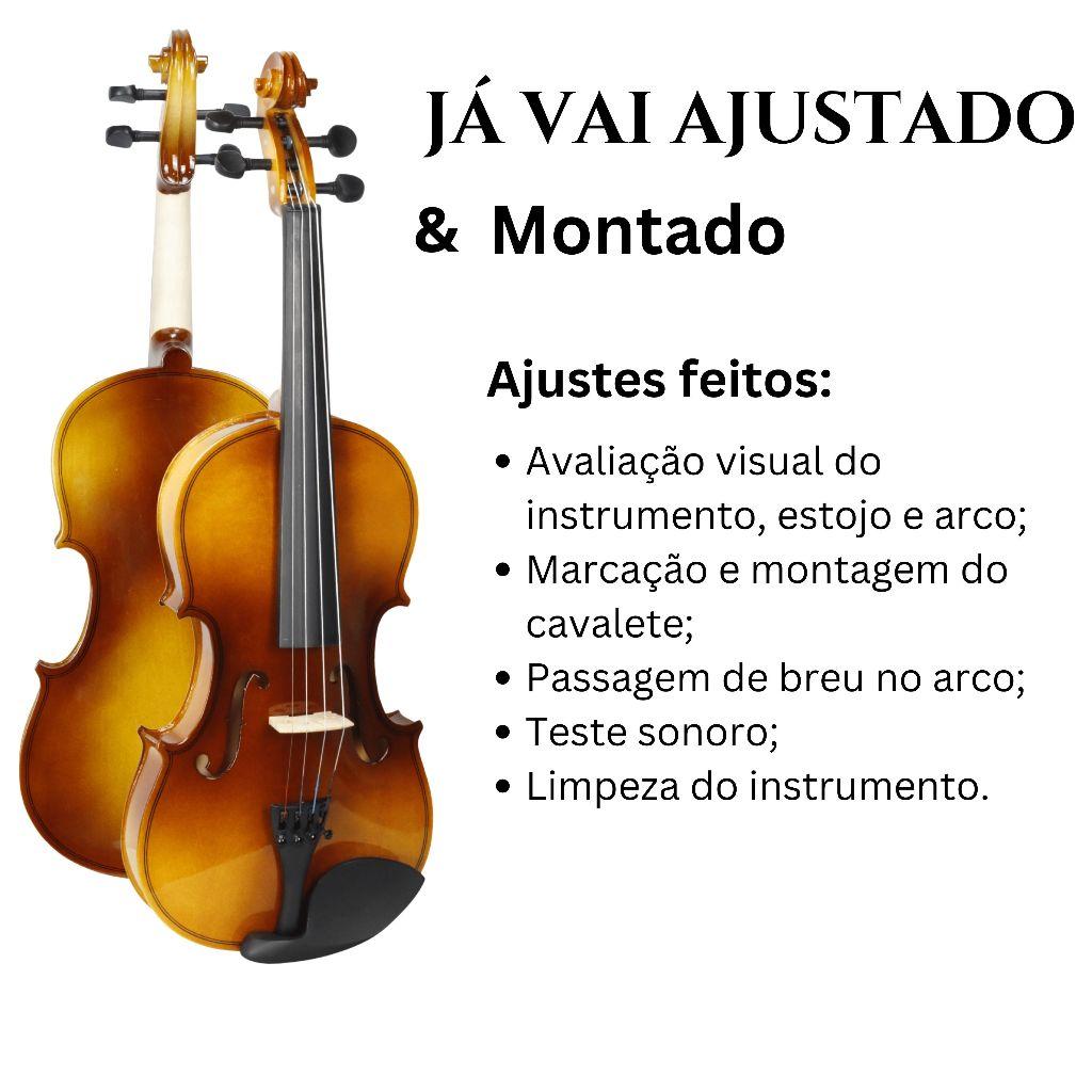 Violino Madeira Ajustado Luthier 4/4 3/4 1/8 1/4 1/2 Com Breu Cavalete Estojo Arco Completo