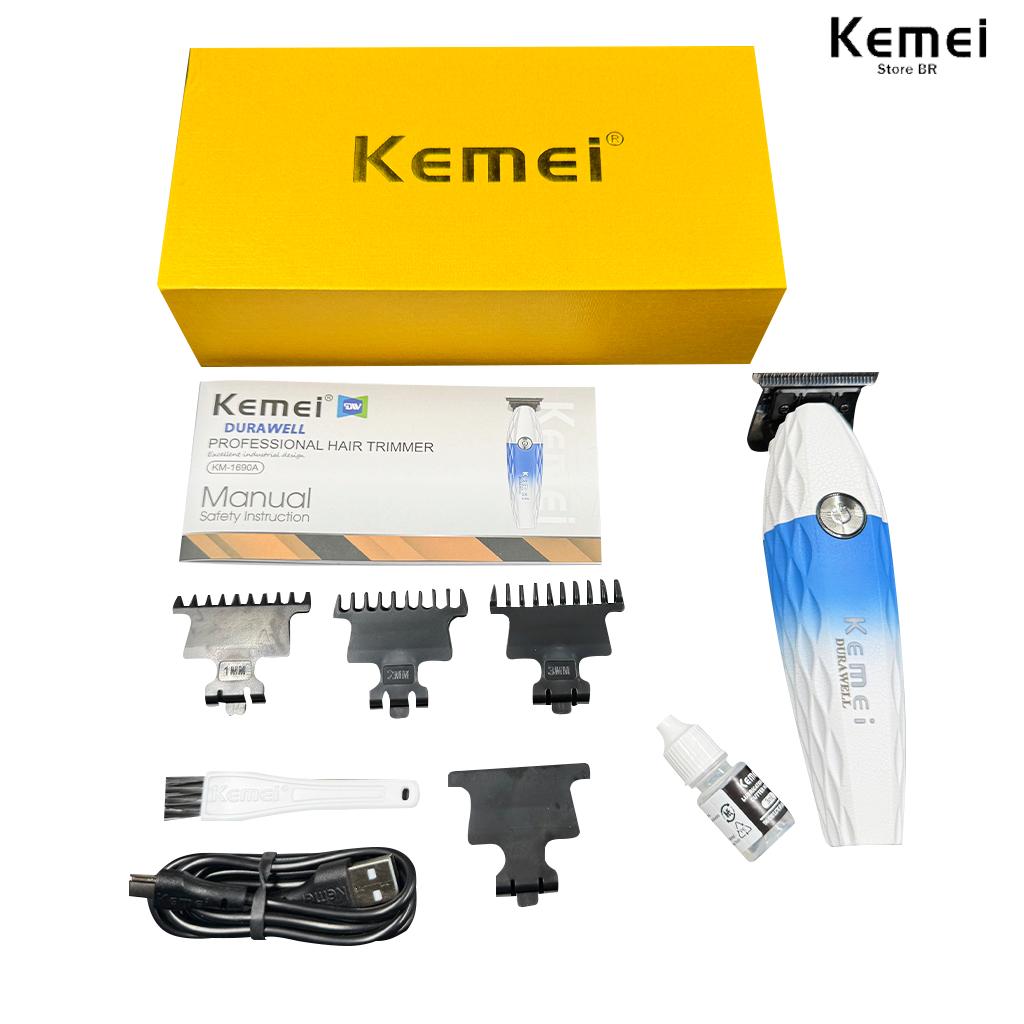 Km-1690a Máquina De Acabamento Cabelo Barba Profissional Recarregável Sem Fio 10W Zero Gaped 7700rpm
