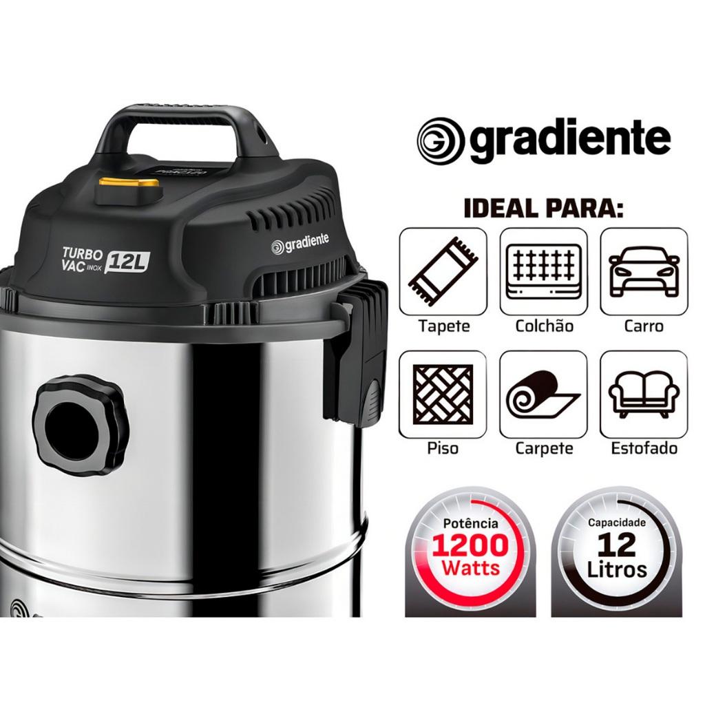 Aspirador De Pó E Água Turbo Inox Com Bico Extratora Soprador Multiuso 12l 1200w Vac Pgac120 Gradiente Prata/preto