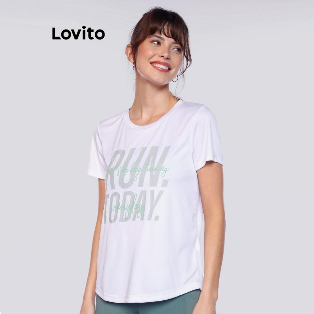 Lovito Camiseta Esportiva Feminina Com Estampa Pkb14871517