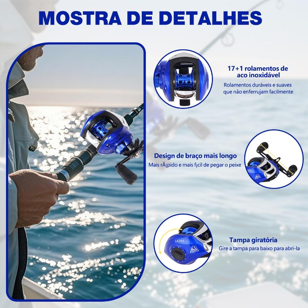 Kit Vara De Pesca Carretilha De Pesca Esquerda/direito 17+1 Rolamentos