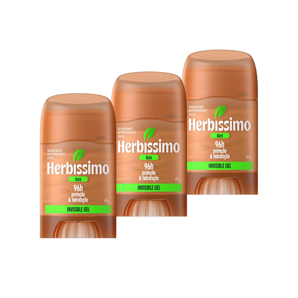 Kit Desodorante Antitranspirante Herbíssimo Invisible Gel Aura 45g (3 Unidades)