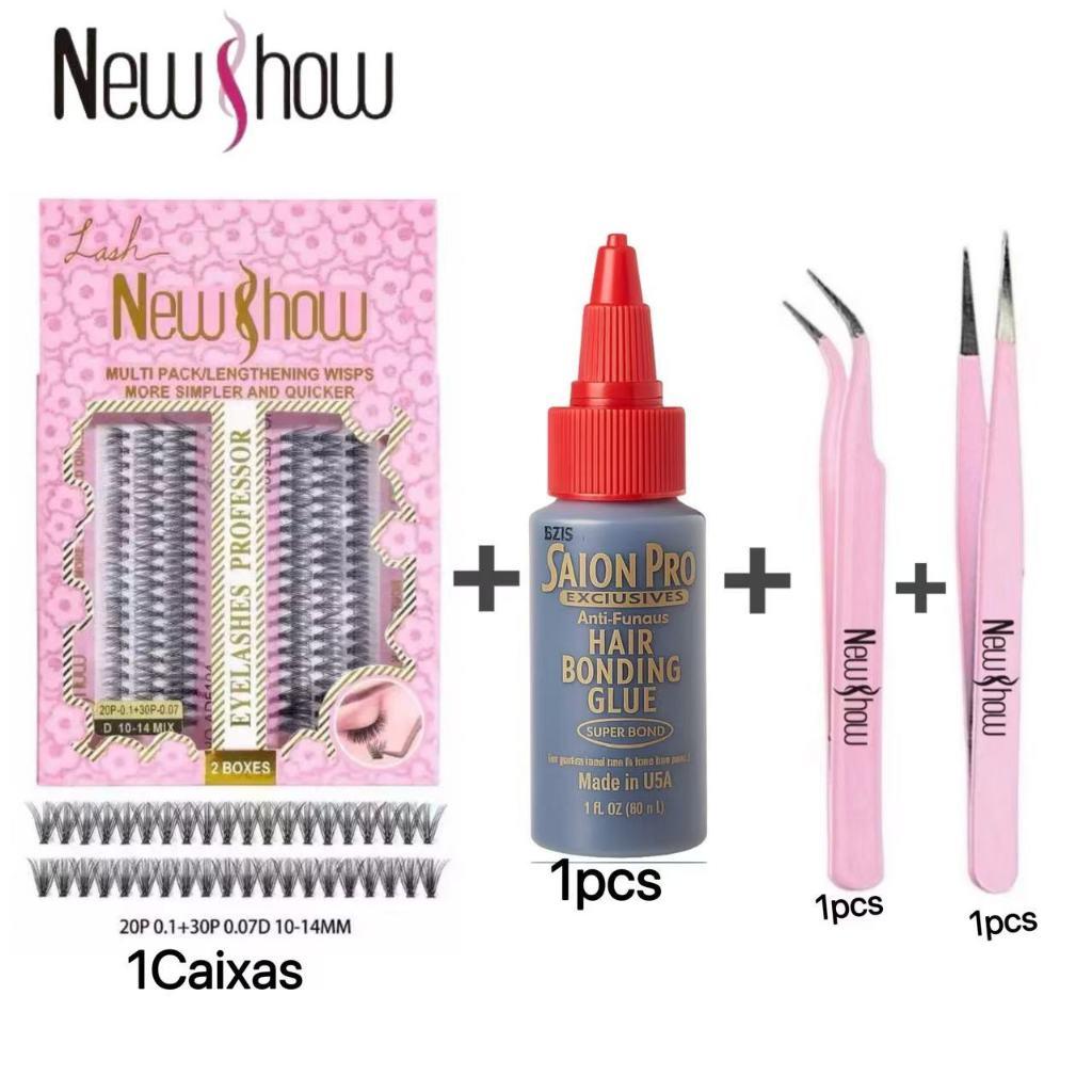 Newshow Kit Completo Extensão De Cílios A Fio Com Cola Profissional E 2 Pinças