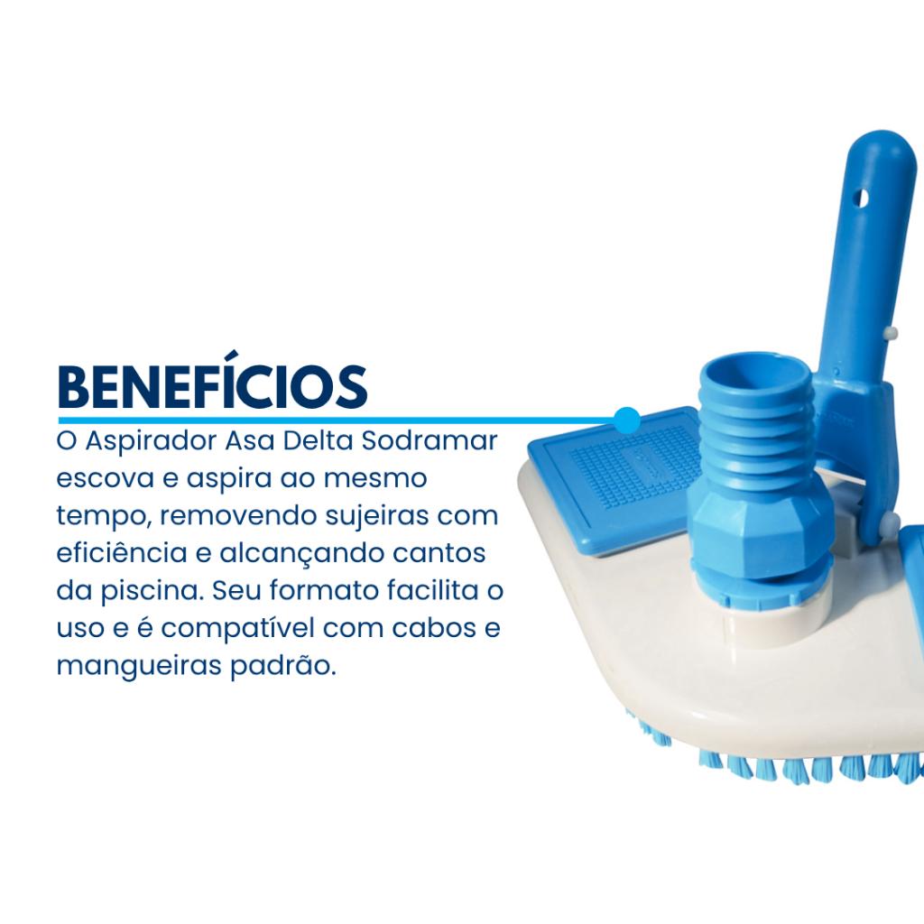 Aspirador Asa Delta Com Escova Sodramar Para Limpeza De Piscinas Azul E Branco