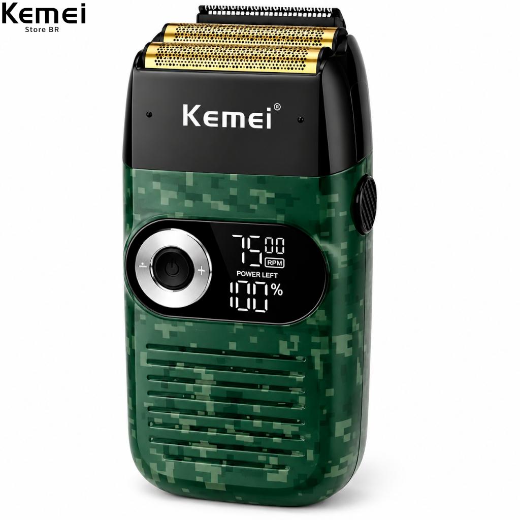 Barbeador Elétrico Shaver Kemei Km - 2027 Bivolt Profissional Cor Verde-escuro 110v/220v Sem Fio USB