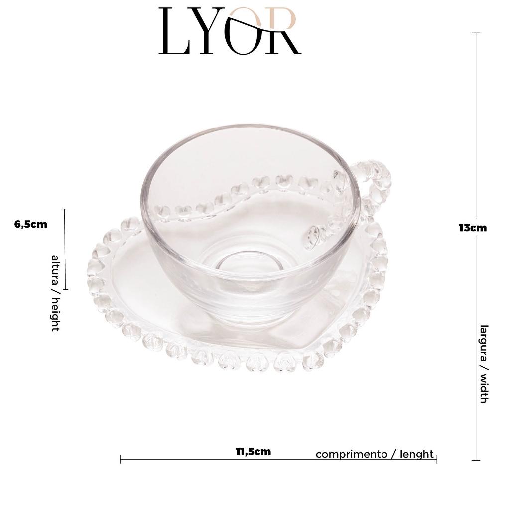 Xícara De Chá De Cristal Com Pires Coração 170ml - Lyor