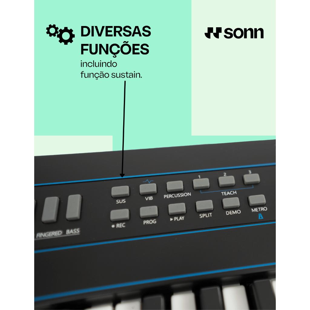 Teclado Musical 300 Timbres E Ritmos 61 Teclas Sonn Teclado Estudante Função Sustain