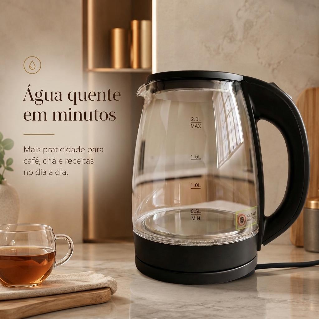 Chaleira Elétrica Jarra 1.8L Café Chá Inox 110v Vidro