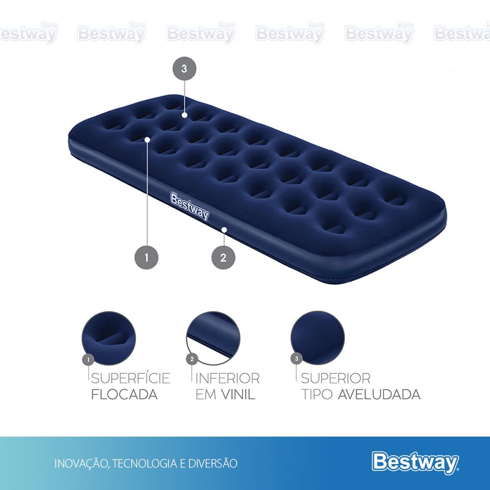Colchão Inflável Solteiro Suporta Até 150kg Camping Praia + Bomba De Ar Manual Bestway