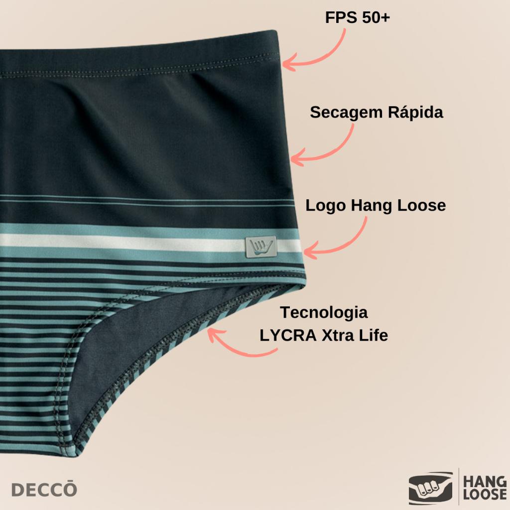 Sunga Slip Hang Loose Forrada Estampa Listrada Com Cordão De Regulagem FPS 50 Moda Praia Adulto