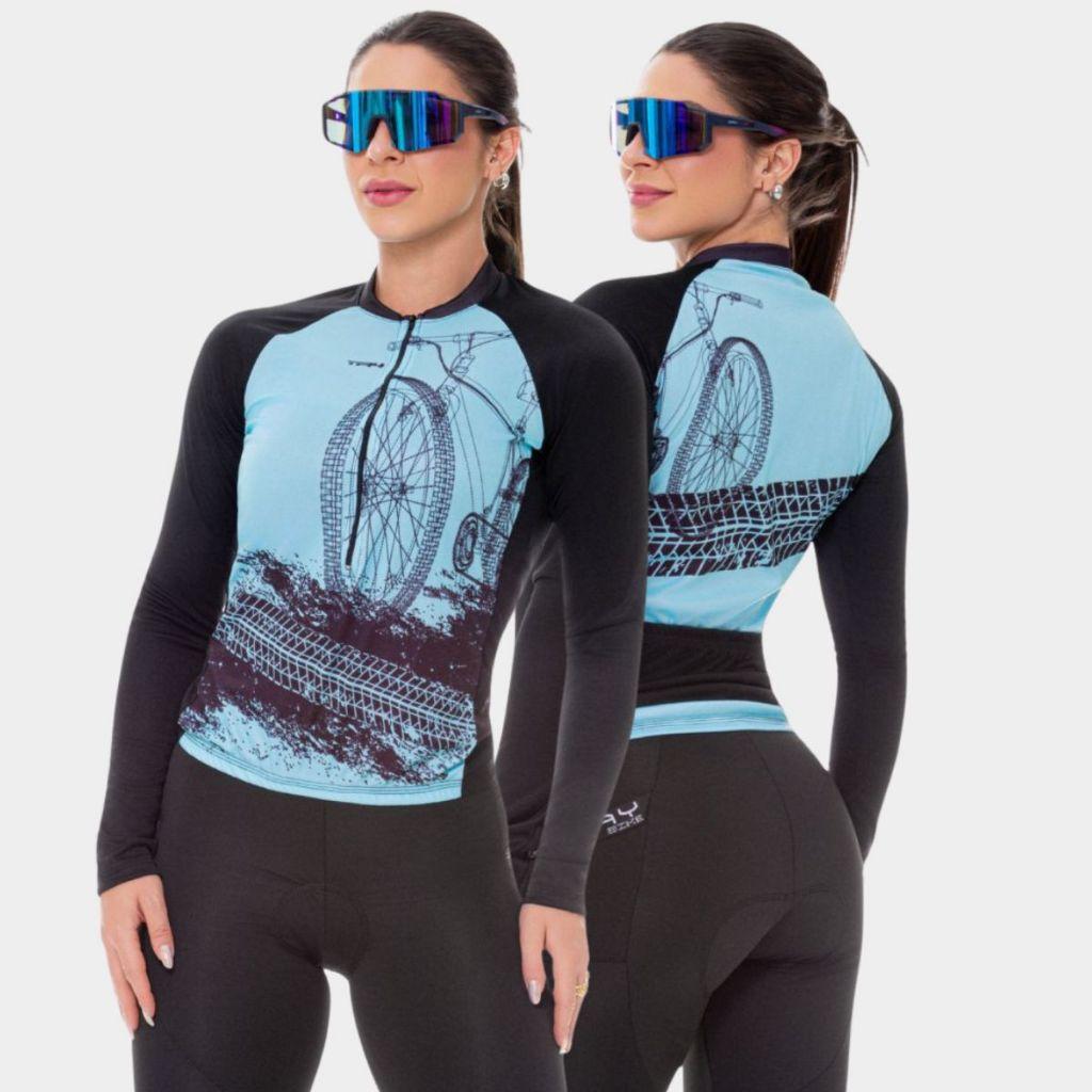 Camisa De Ciclismo Blusa Bike Roda Rosa Feminina Manga Longa