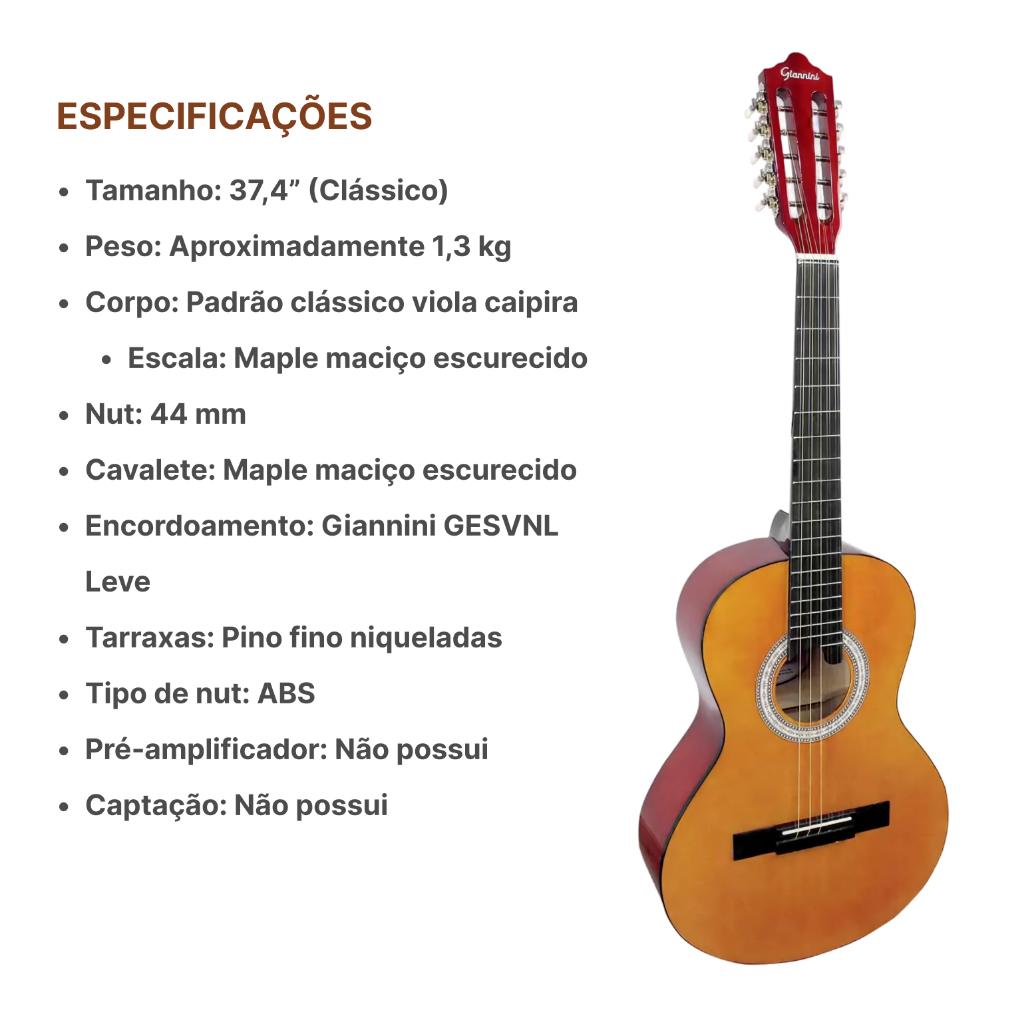 Kit Viola Eletrica Giannini Vs14 Natural Captador Acessorios