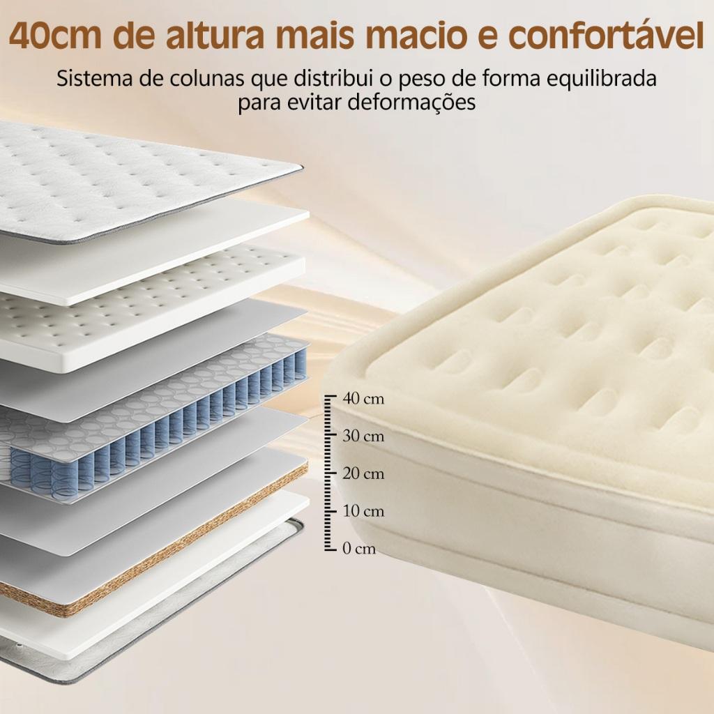 Colchão Inflável Ar Casal Solteiro Queen Bomba Elétrica Integrada 300kg Dobrável Camping Visita