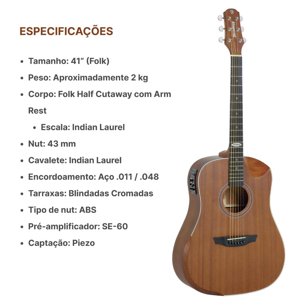 Kit Violao Strinberg Sd201hcr Folk Eletroacustico Acessorios