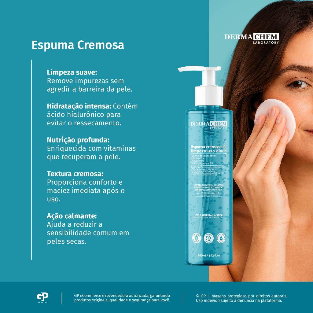 Kit 2 Espuma Cremosa De Limpeza Facial 240ml Hidratação E Maciez Da Pele Com Aloe Vera Dermachem