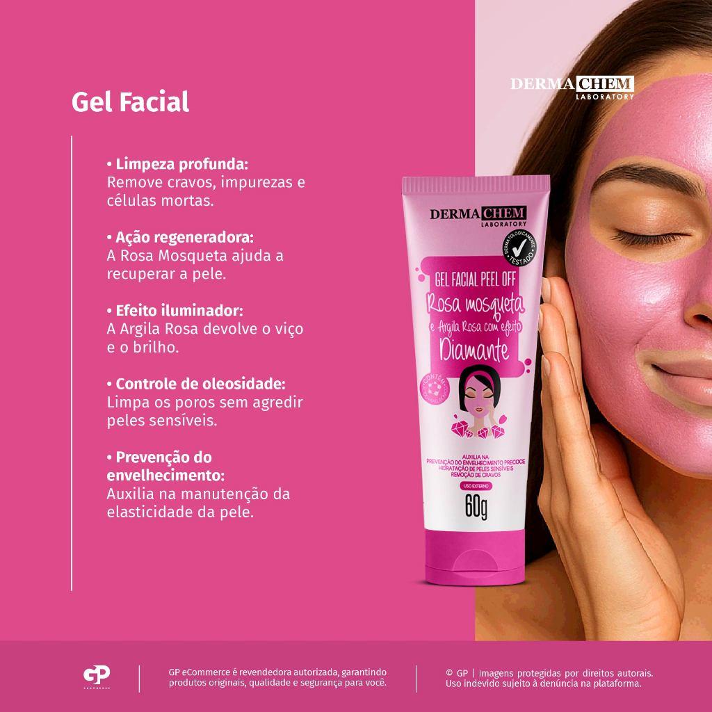 Gel Facial Peel Off Rosa Mosqueta Argila Rosa 60g Dermachem