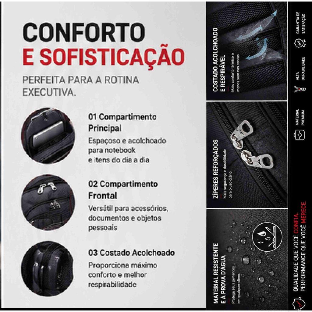 Mochila Executiva Masculina Alça Cabo Aço Resistente Notebook Moda
