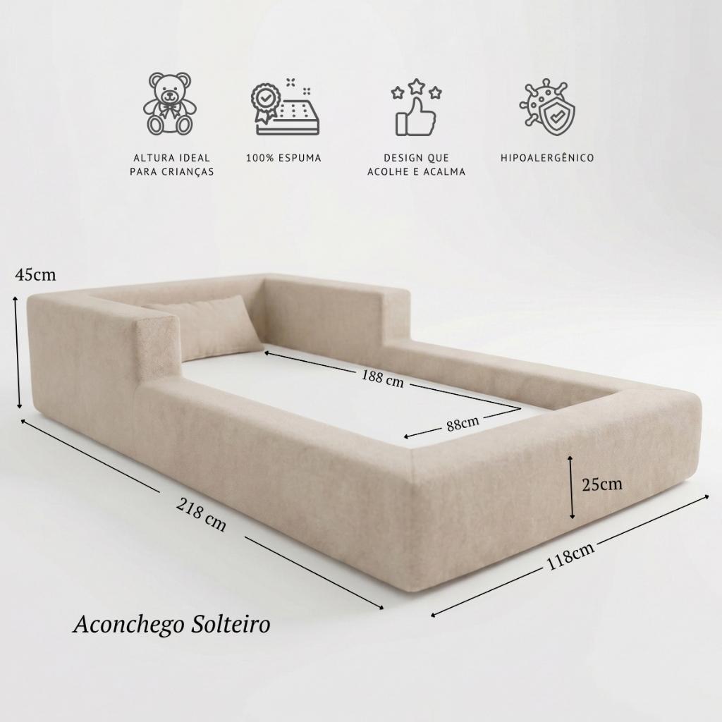 Cama Montessoriana Solteiro Aconchego 100 Espuma Premium Bege Keiko