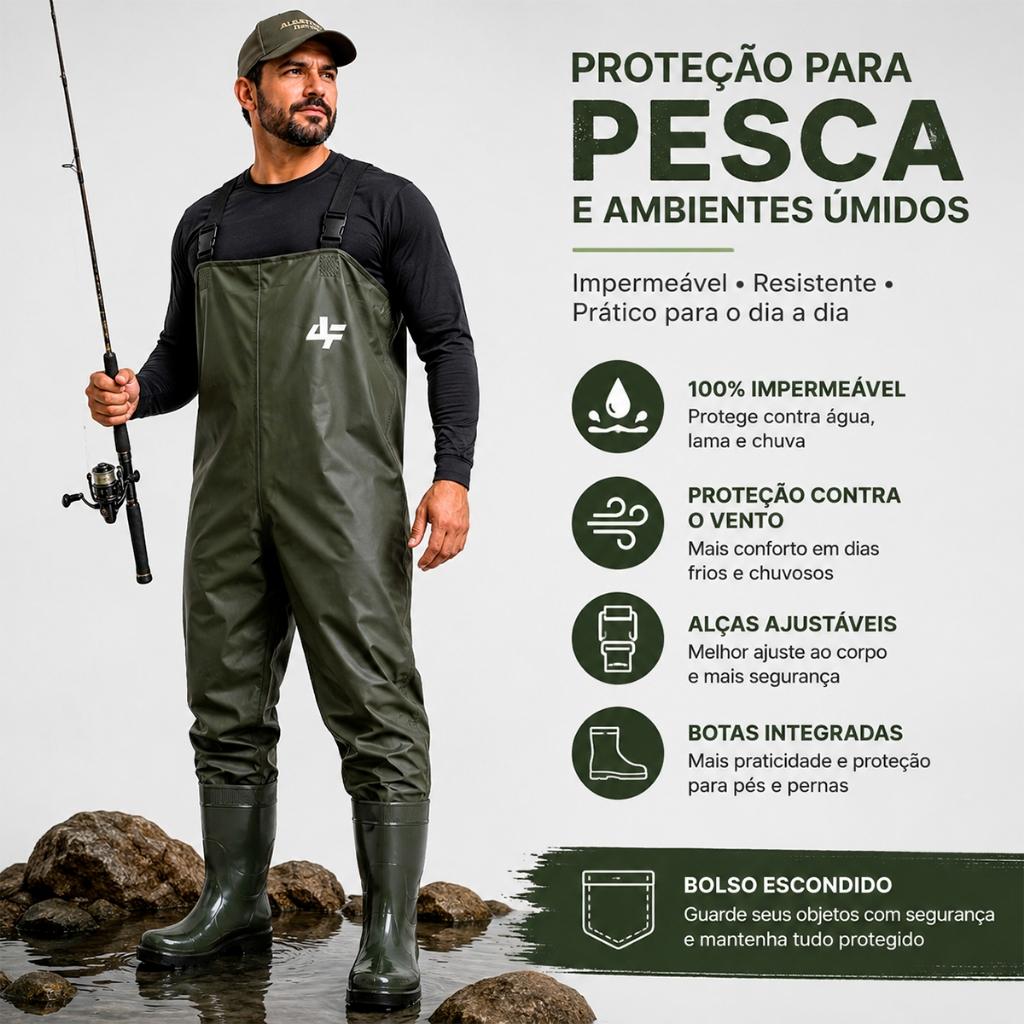 Macacão Impermeável Com Bota Integrada Para Pesca E Jardinagem - Albatroz